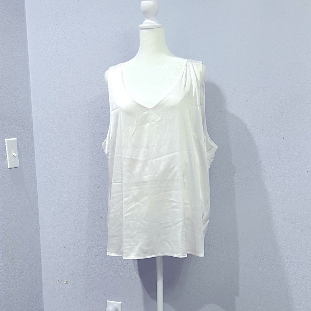 Ekouser Women’s White Cami TankTop, V Neck Pull Over Sleeveless, 3X